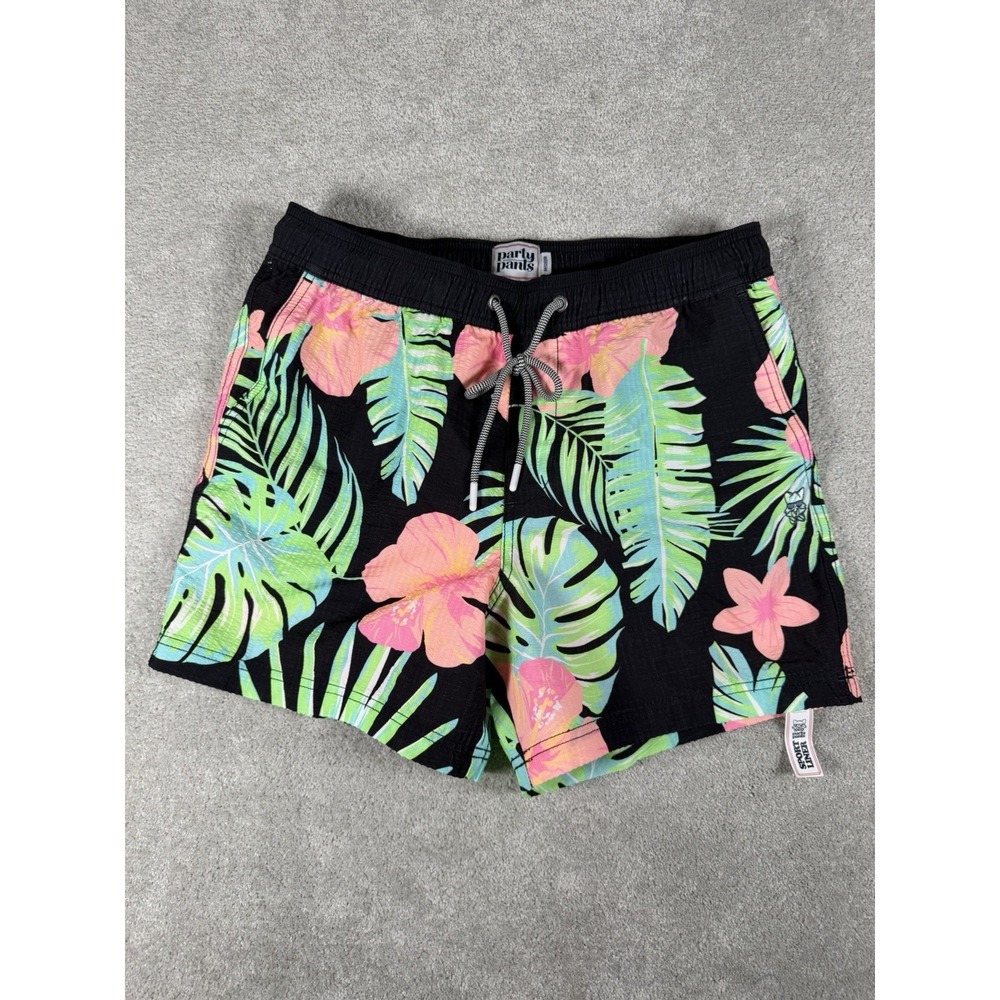Party Pants Branch Neon Floral Board Shorts Mens Medium Lined Fox Nwot Beach 5"